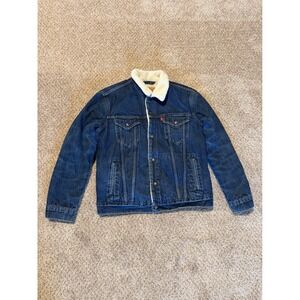 Levi's Sherpa Trucker Jacket Womens Large Blue‎ Denim Sherpa Lined Western